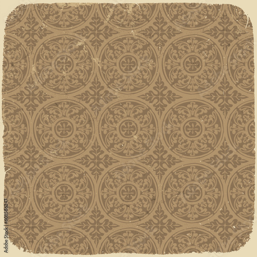 Aged vintage background with ancient seamless pattern. Vector illustration, EPS10.
