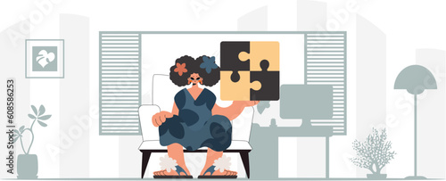 The unending lady is holding a overwhelm. Collect work subject. Trendy style, Vector Illustration