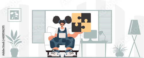 The unending woman is holding a overpower. Collect work subject. Trendy style, Vector Illustration