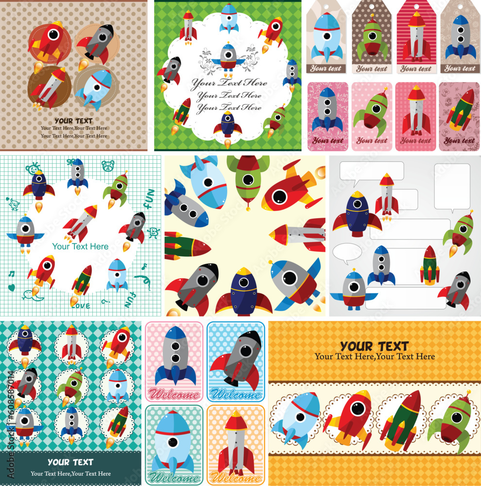 Fototapeta premium cartoon spaceship card