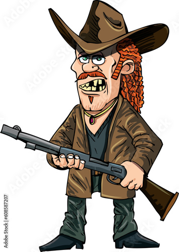 Cartoon redneck with a rifle. Isolated on white
