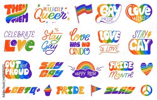 LGBTQ community color hand lettering set in vector