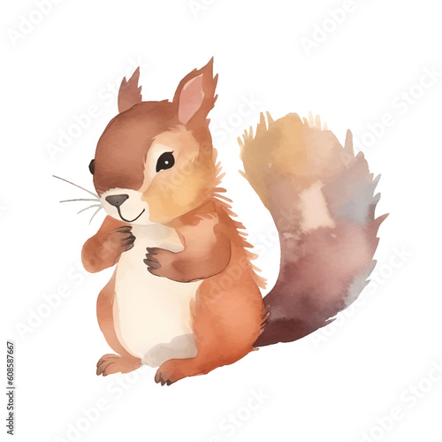 Vector squirrel watercolor catroon cute so cute fabulous style isolated on white 