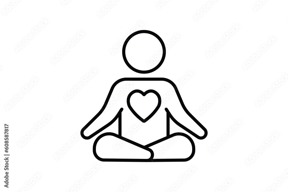 Meditation icon. meditating in with the heart in the chest. icon related to healthy living, yoga, meditation, relaxation. Line icon style design. Simple vector design editable. EPS 10 and SVG files Meditation icon. meditating in with the heart in the chest. icon related to healthy living, yoga, meditation, relaxation. Line icon style design. Simple vector design editable. EPS 10 and SVG files