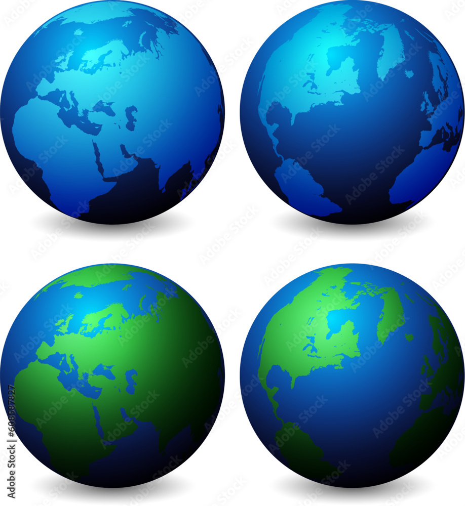 Collection of Globes With World Map - Isolated on White