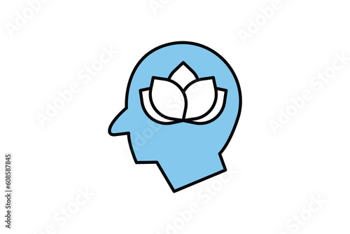 Peace of mind icon. lotus in head. icon related to meditation, relaxation. Two tone icon style design. Simple vector design editable. EPS 10 and SVG files