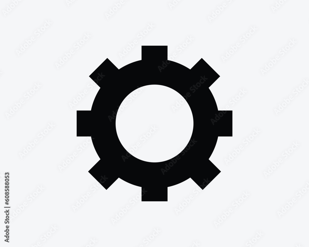 Gear Setting Icon. Cog Wheel Setting Cogwheel Machine Mechanism Engineering Engine Sign Symbol Black Artwork Graphic Illustration Clipart EPS Vector