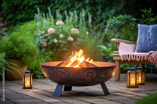 Ai generative. Fire pit and burning fire