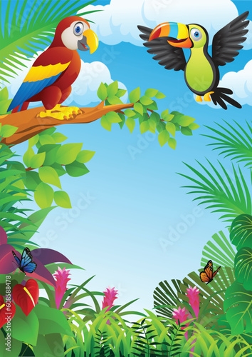 Vector Illustration Bird In The Tropical Forest