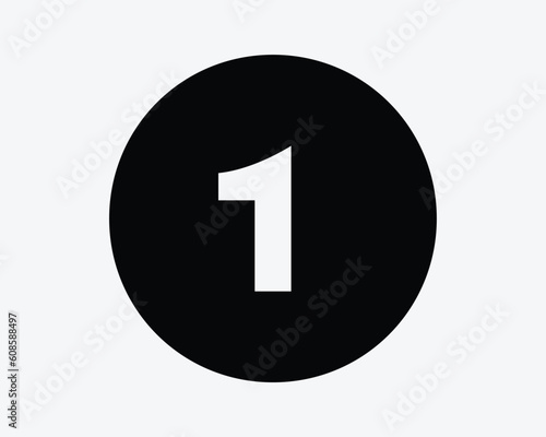 Number One Round Icon. 1 Circle Button First 1st Digit Math Win Won Winning Badge Sign Symbol Black Artwork Graphic Illustration Clipart EPS Vector