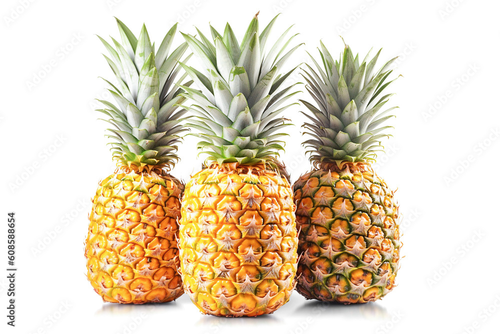 Ai generative. Fresh ripe pineapple fruits on white Ai generative. Fresh ripe pineapple fruits on white