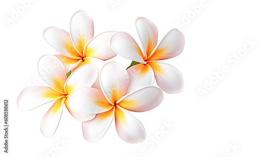 Ai generative. Frangipani or plumeria, tropical flowers on white