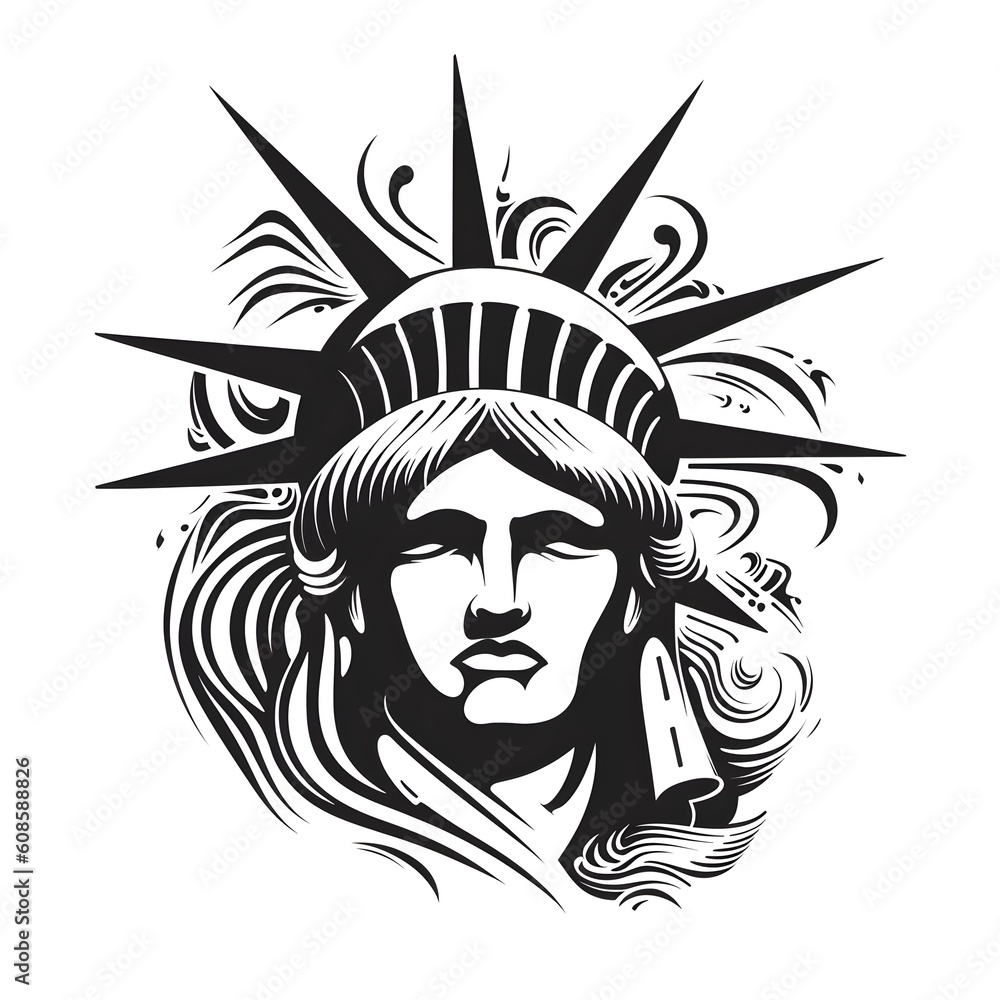 Obraz premium Statue of liberty abstract simple outline illustration, AI generated
