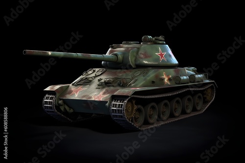 Soviet tank isolated on black background, AI generated