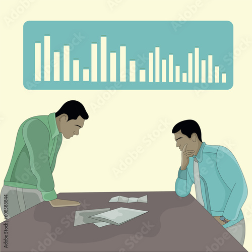 vector two men discuss using papers flat design