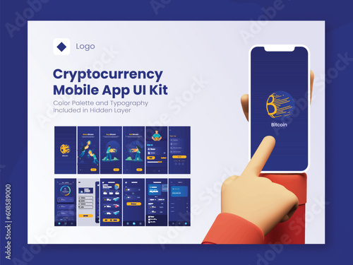 Cryptocurrency Mobile App UI Kit Including Like as Login, Sign up, Dashboard, Exchange, Transaction and Profile Screen.