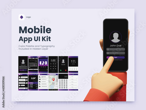 Wireframe UI, UX and GUI Layout with Different Application Screens for Mobile Apps or Responsive Website.