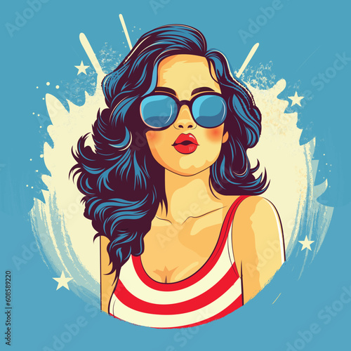 Fashionable Woman Wearing Sunglasses In Style Pop Art.