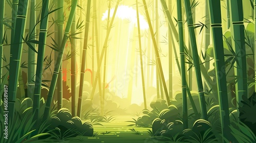 Abstract background bamboo forest. Showcasing a jaw-dropping design that features a breathtaking bamboo forest banner. Generative AI. © Andrey
