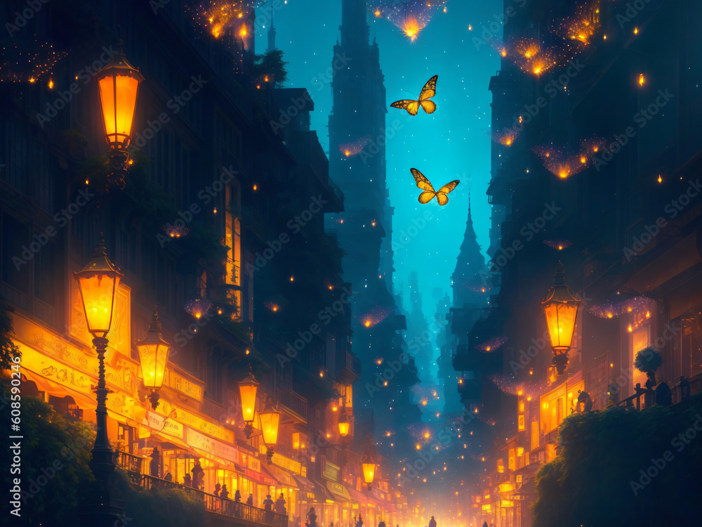 City of the Fireflies: A Captivating Blend of Fantasy, Nature, and Urban Enchantment. Generated AI City of the Fireflies: A Captivating Blend of Fantasy, Nature, and Urban Enchantment. Generated AI