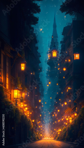 City of the Fireflies  A Captivating Blend of Fantasy  Nature  and Urban Enchantment. Generated AI