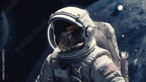 Astronaut on the moon with the sun shining on the background.generative ai