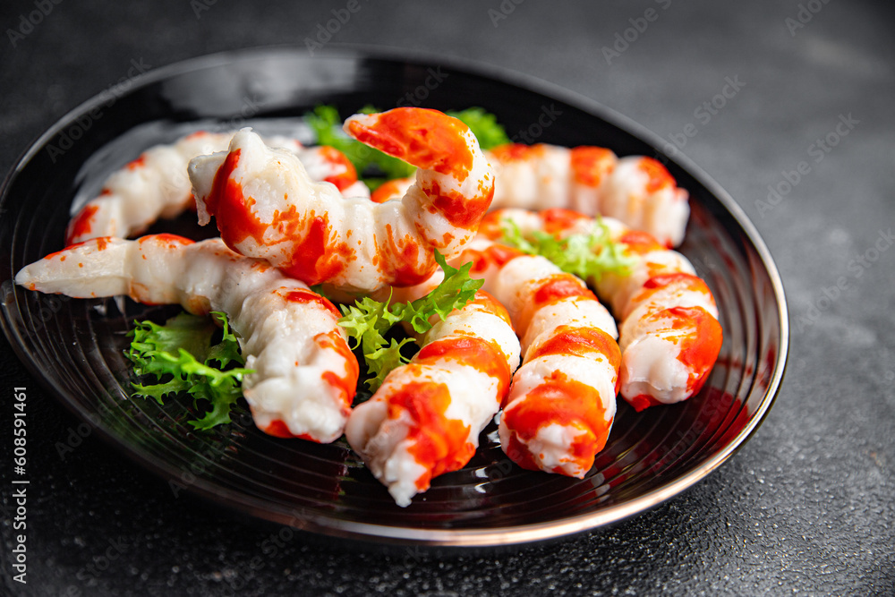 crab stick seafood shrimp shape meal food snack on the table copy space food background rustic top view crab stick seafood shrimp shape meal food snack on the table copy space food background rustic top view