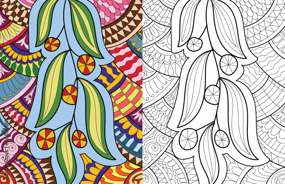 Fototapeta Decorative doodle hand drew floral mehndi design style coloring book page illustration