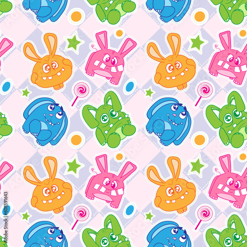 Seamless wallpaper with a beautiful young rabbits.