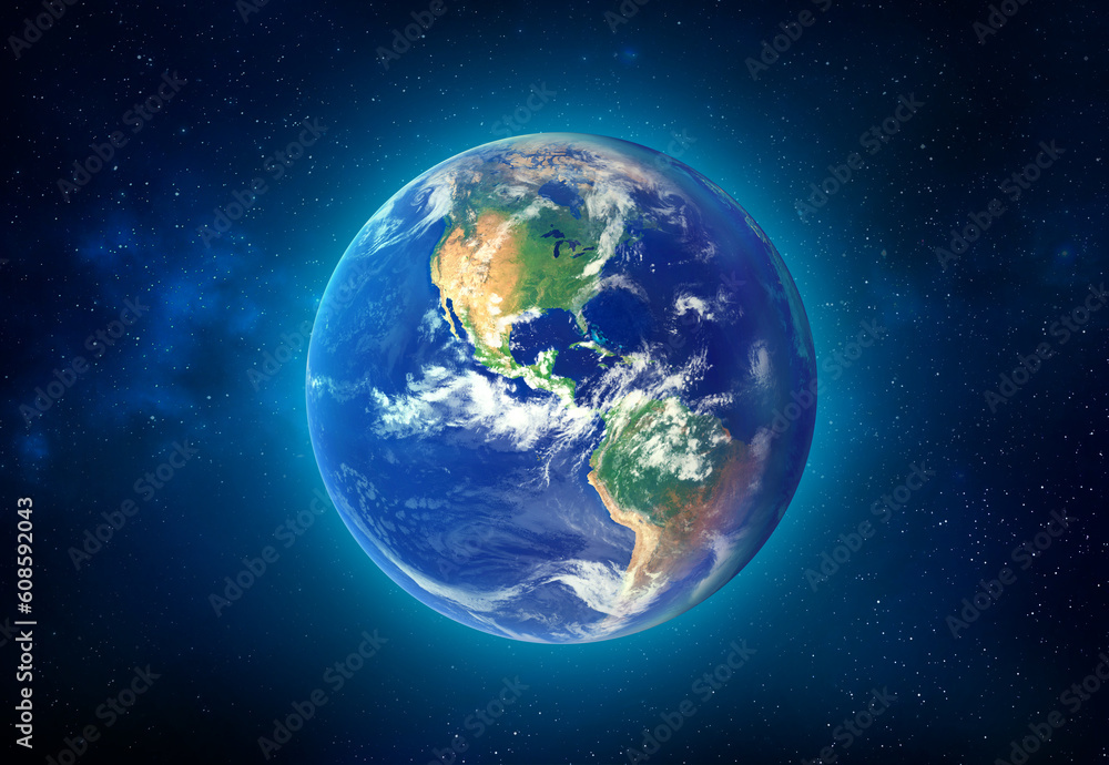 Blue planet earth in space. North and south america continent. Elements of this image furnished by NASA