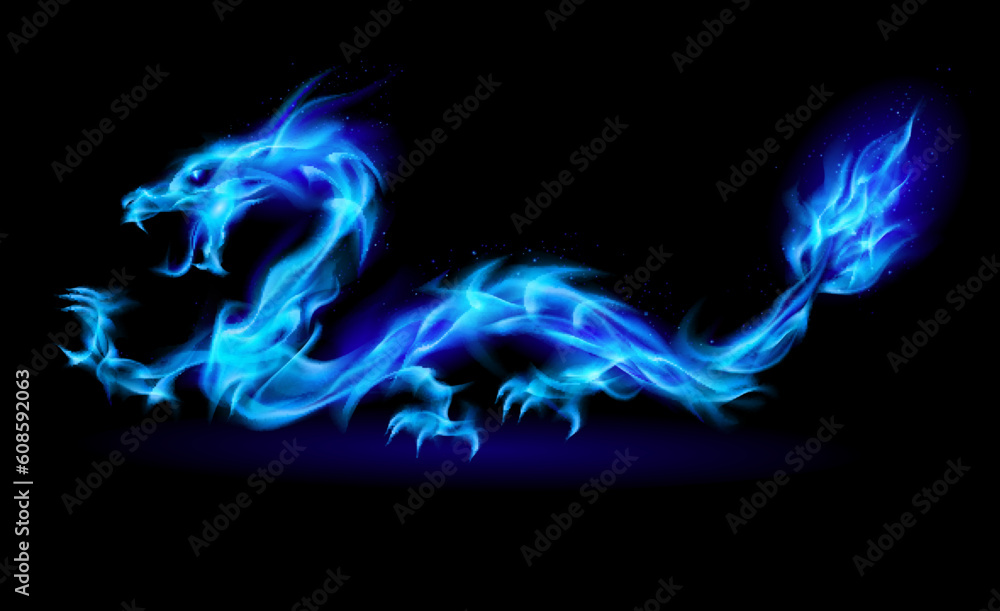 Fototapeta premium Abstract Dragon. Illustration on black background for design
