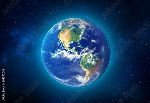 Blue planet earth in space. North and south america continent. Elements of this image furnished by NASA © Paitoon