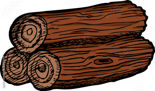 Woodpile of three logs isolated over white