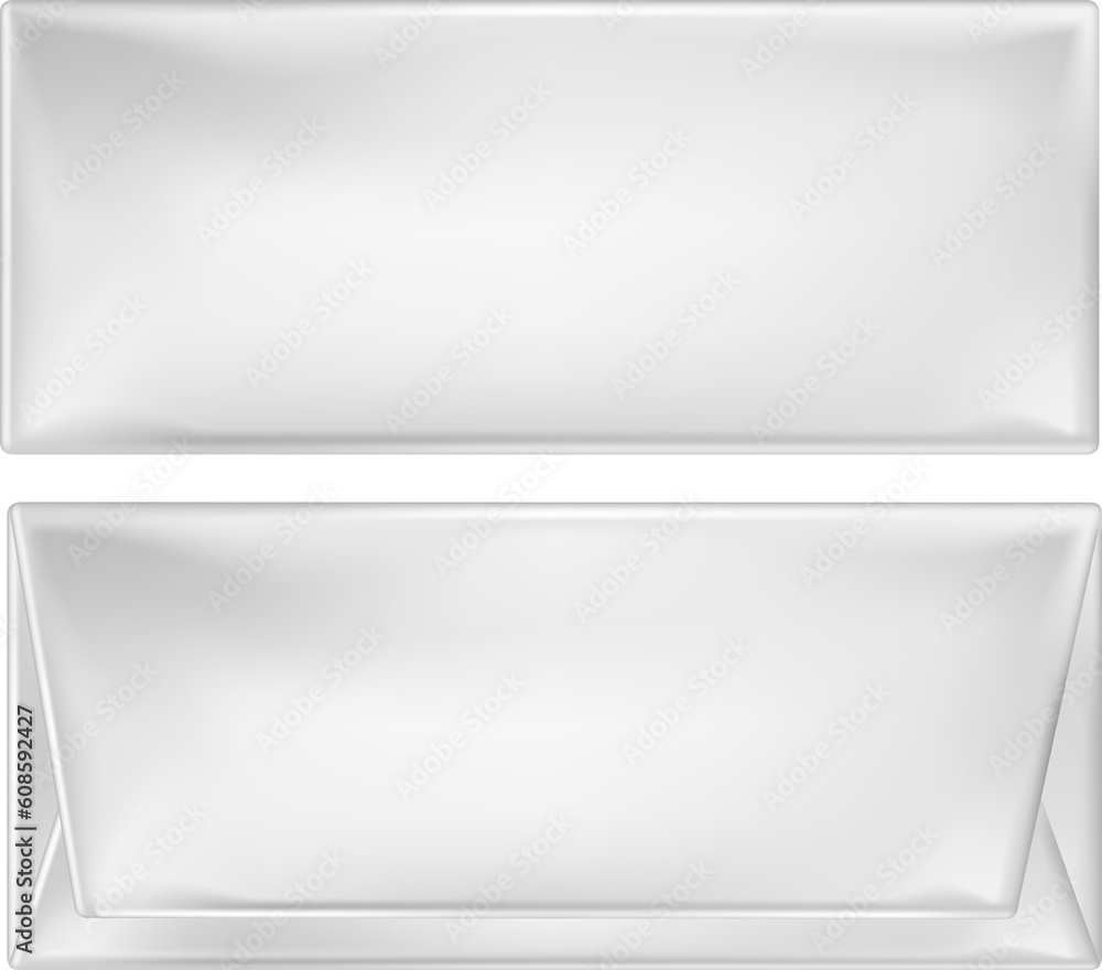White and foil package for snacks, food and chocolate White and foil package for snacks, food and chocolate