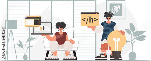 A collect of SEO stars. Synchronization and security of information capacity concept. Trendy style, Vector Illustration