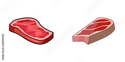 Piece raw beef meat. Cartoon vector illustration.