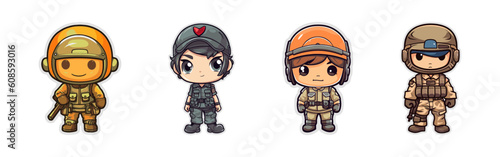 Cartoon soldiers. Group of cute soldier. Vector illustration.