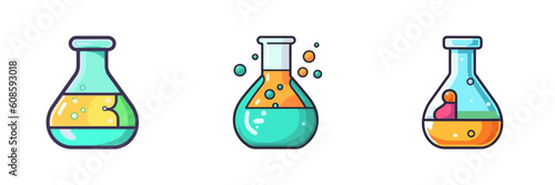 Cartoon chemical flask. Laboratory glass. Vector illustration.