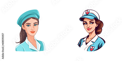 Beautiful smiling nurse in uniform. Vector illustration in cartoon style.