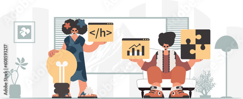 A collect of SEO stars. Synchronization and security of information capacity concept. Trendy style, Vector Illustration