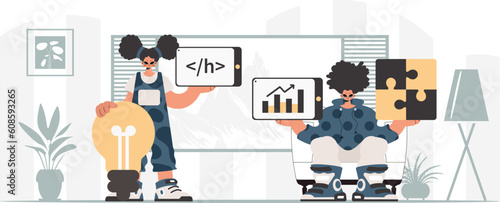 A collect of SEO stars. Synchronization and security of data capacity concept. Trendy style, Vector Illustration