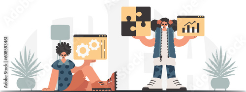 A collect of SEO stars. Synchronization and security of information capacity concept. Trendy style, Vector Illustration