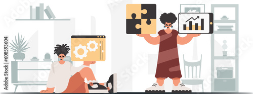 A collect of SEO stars. Synchronization and security of information capacity concept. Trendy style, Vector Illustration