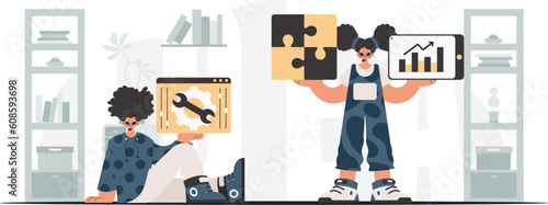 A collect of SEO stars. Synchronization and security of data capacity concept. Trendy style, Vector Illustration