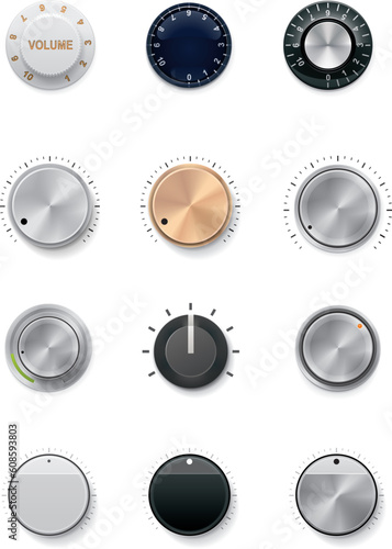 Set of the detailed control knobs in different colors