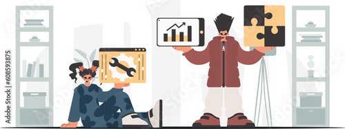 A collect of SEO stars. Synchronization and security of information capacity concept. Trendy style, Vector Illustration