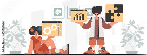 A collect of SEO stars. Synchronization and security of data capacity concept. Trendy style, Vector Illustration