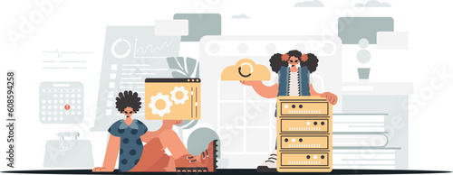 A collect of SEO stars. Synchronization and security of information capacity concept. Trendy style, Vector Illustration