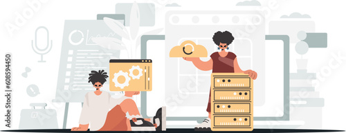 A collect of SEO stars. Synchronization and security of information capacity concept. Trendy style, Vector Illustration