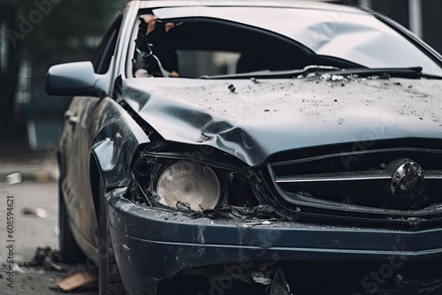 Car accident on the road. The car was hit by a car accident